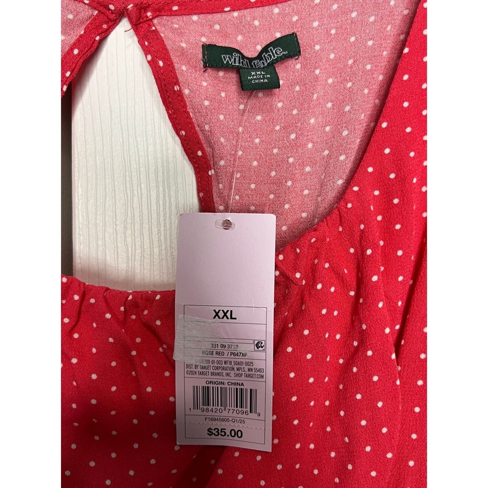 Wild Fable Polka Dot Maxi Dress Cottagecore Boho Coquette Red Rayon XXL - Picture 2 of 10